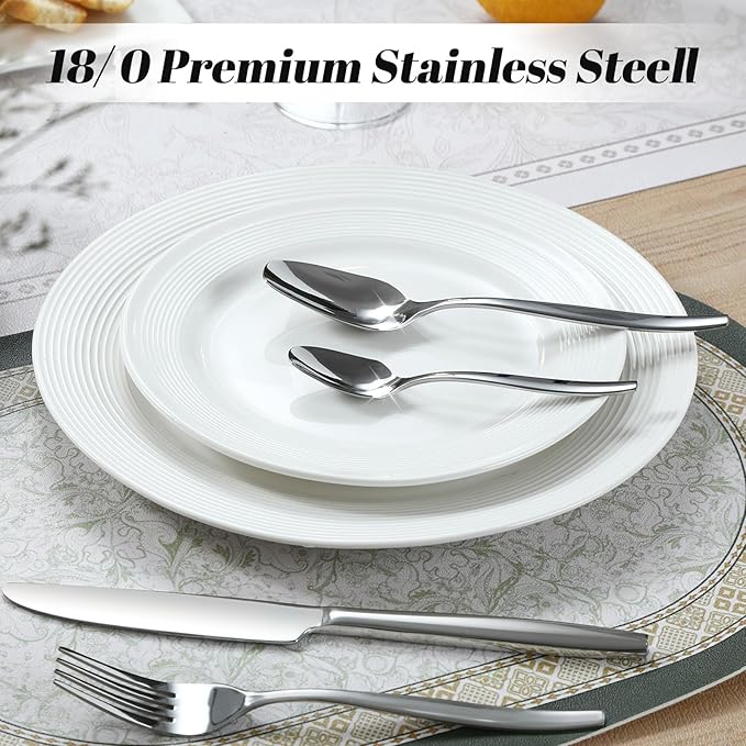20-Piece Silverware Set for 4, Stainless Steel Flatware, Durable 18/0 Stainless Steel Utensils, Rust-Proof & Dishwasher Safe, Modern Tableware for Home & Dining