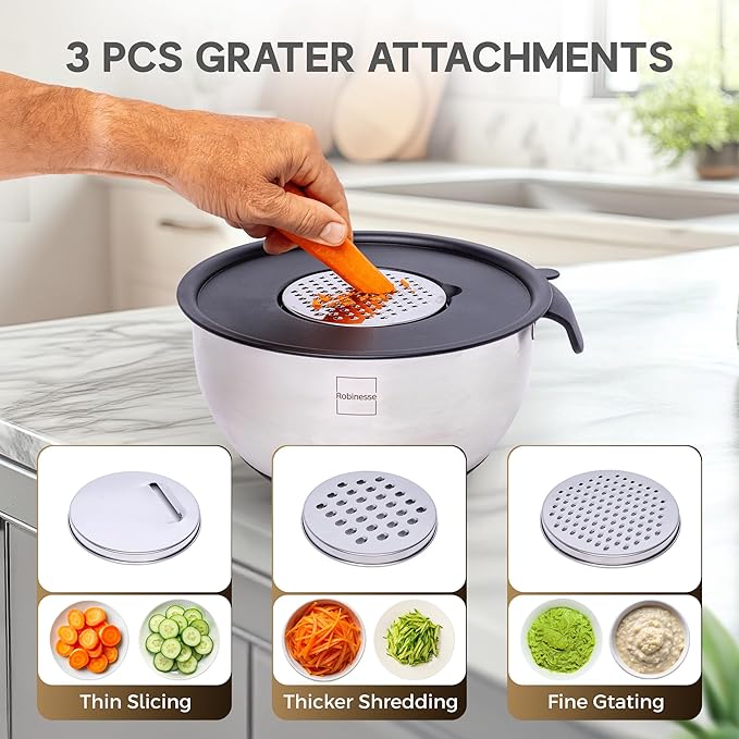 Stainless Steel Mixing Bowls Set of 3, Large Nesting Bowls with Airtight Lids for Food Prep, Cooking, Baking, Salad, and Outdoor Dining (Black, 3 Pcs)