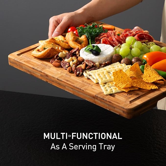 3 Pack Heavy Duty Bamboo Cutting Board Set Non Toxic Wooden Cutting Board for Kitchen Non Slip Solid End Grain Thick Wood Juice Groove Chopping Board Extra Large Big Small Best House Warming Gift