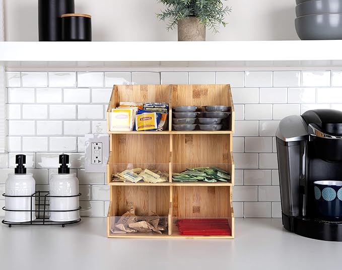 Mind Reader Coffee Pod Condiment Station, Countertop Organizer, Kitchen, Rayon from Bamboo, 13" L x 6.25" W x 15.25" H, Brown