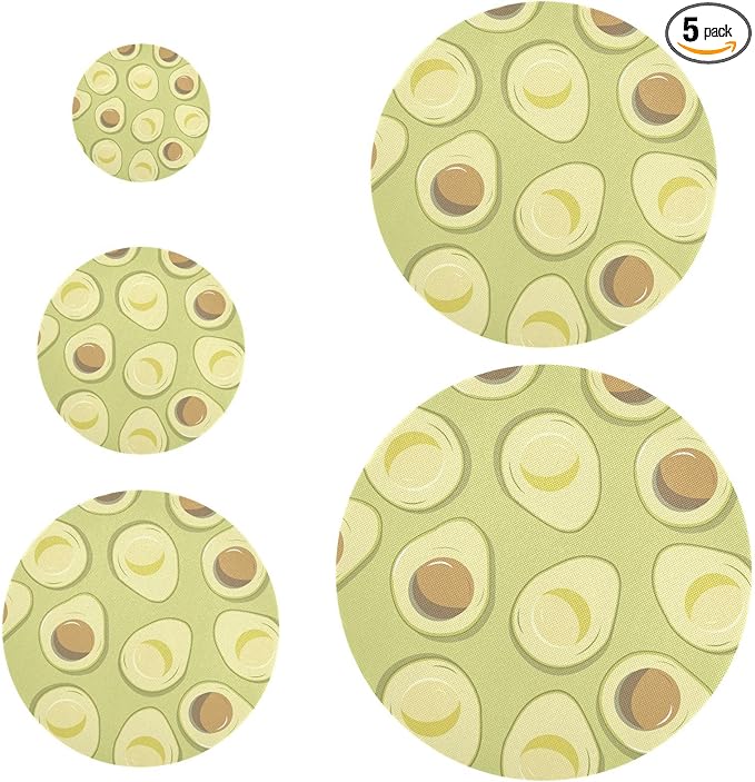 5 Pcs Bowl Covers Reusable in 5 Size Elastic Food Cover Cloth Lids Fresh Keeping Dish Cookware Bakeware Fabric Covers Lids for Food Leftovers Fruits Storage Green Avocado Fruit