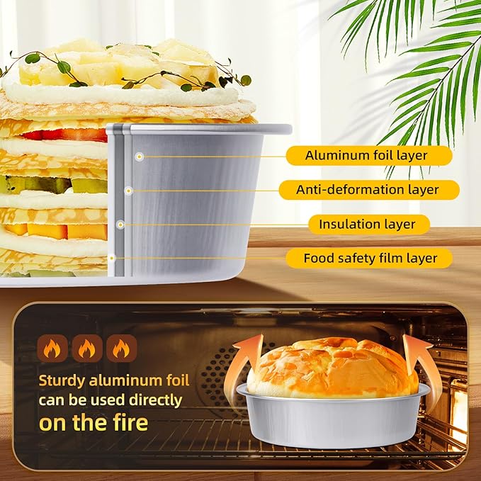 Beasea Pie Tins with Lids 8oz, 100 Pack 4 Inch Disposable Mini Creme Brulee Ramekins Silver Small Aluminum Foil Pie Tart Cake Baking Pans Individual Round Containers Oven Safe for Baking