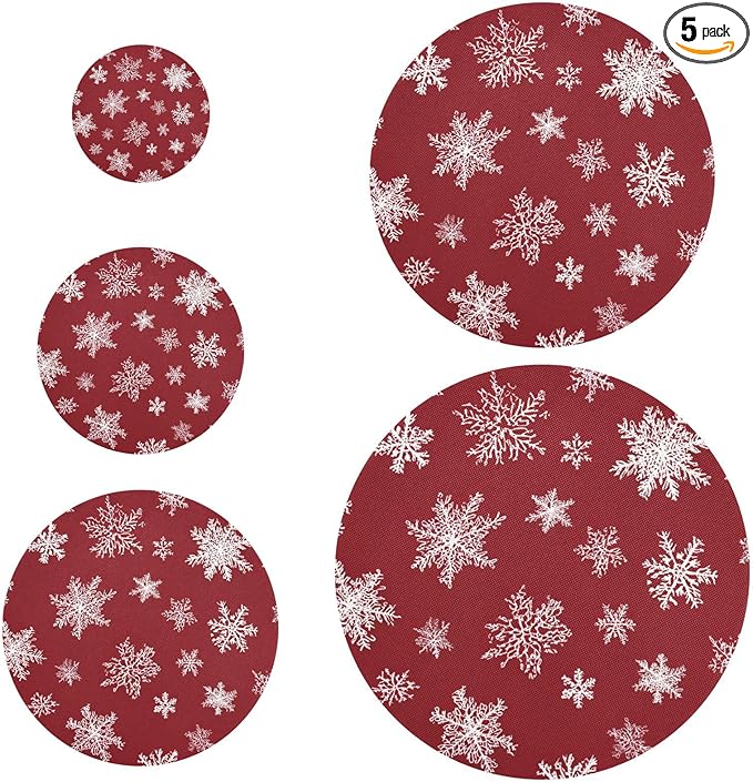5 Pcs Bowl Covers Reusable in 5 Size Elastic Food Cover Cloth Lids Fresh Keeping Dish Cookware Bakeware Fabric Covers Lids for Food Leftovers Fruits Storage Christmas Red Snowflake