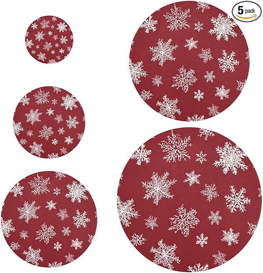 5 Pcs Bowl Covers Reusable in 5 Size Elastic Food Cover Cloth Lids Fresh Keeping Dish Cookware Bakeware Fabric Covers Lids for Food Leftovers Fruits Storage Christmas Red Snowflake