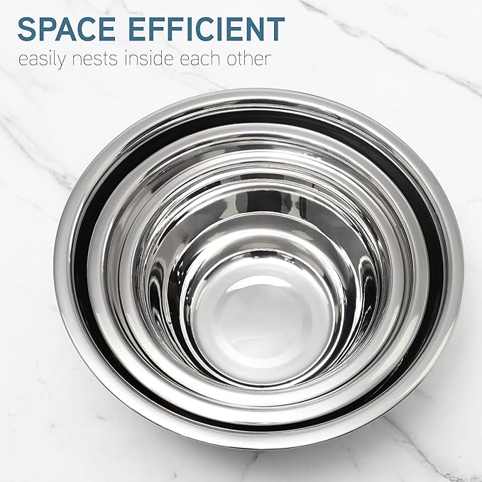 COOK WITH COLOR Stainless Steel Mixing Bowls Set - Nesting Bowls with Non-Slip Bottom and Easy-Grip Handles, Silver, 12 Pieces