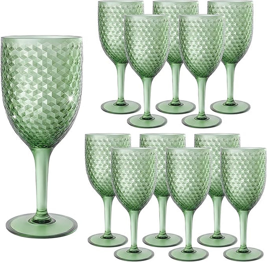 24PCS Green Plastic Wine Glasses 13oz,Acrylic Goblets Toasting Glassware,Unbreakable Cups Drinking Glasses for Bar Party,Wedding