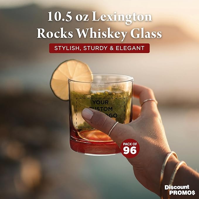 Custom Lexington Rocks Whiskey Glass 10.5 oz, Set of 96, Personalized Bulk Pack - Perfect for Scotch, Bourbon, Whiskey, Cocktail - Red