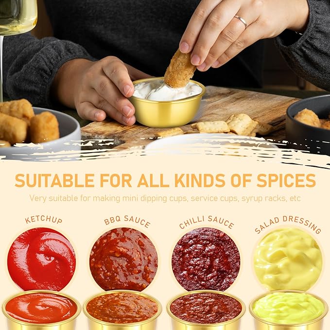 12 Pcs Gold Stainless Steel Dipping Sauce Cup 2.5 oz Ramekin Sauce Dipping Bowl Mini Saucers Dishes Plates Round Dippin g Bowls for Ketchup Dressing Home Party Restaurant Kitchen, Gold