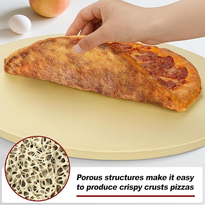 Round Pizza Stone for Grill and Oven- 16 inch Baking Stone Heavy-Duty Cordierite Pizza Stone for Bread, Cookies, Heat Proof BBQ Grilling Cooking Stone for Making Crisp Crust Pizza (Beige)