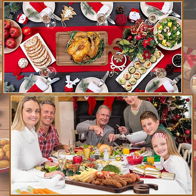 6 Pcs Christmas Appetizer Platter 12 Inch Cutting Board Acacia Serving Trays Wood Charcuterie Board Tray Snack Dessert Candy Dish Plate for Kitchen Gifts (Deer Antler,Rectangle)