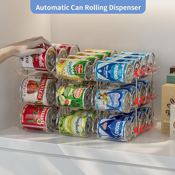 Can Organizer for Pantry Free Combination Can Dispenser, Clear Thickened 3-Tier Storage Rack for 36 Cans Suitable for Cabinet Pantry Fridge Countertop (3 * 3)