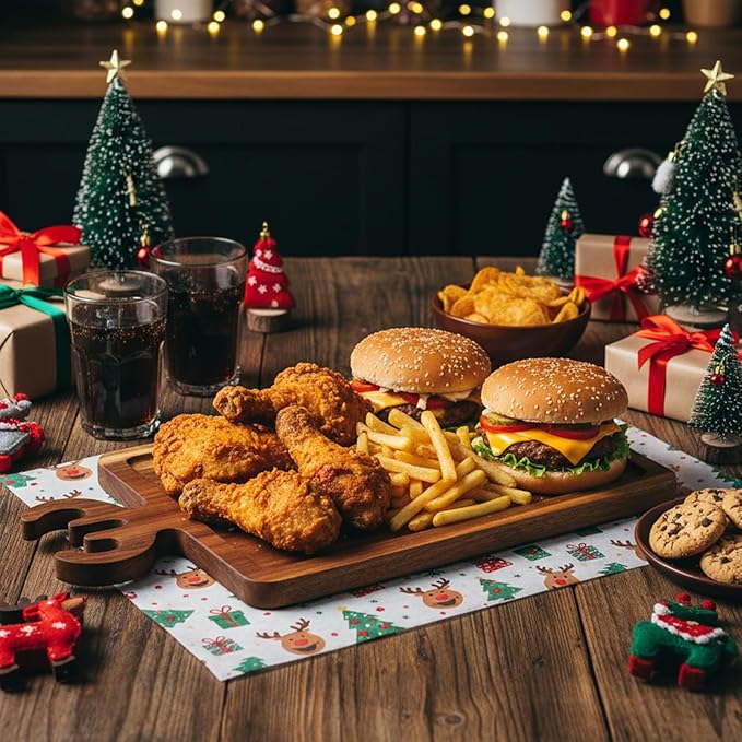 6 Pcs Christmas Appetizer Platter 12 Inch Cutting Board Acacia Serving Trays Wood Charcuterie Board Tray Snack Dessert Candy Dish Plate for Kitchen Gifts (Deer Antler,Rectangle)