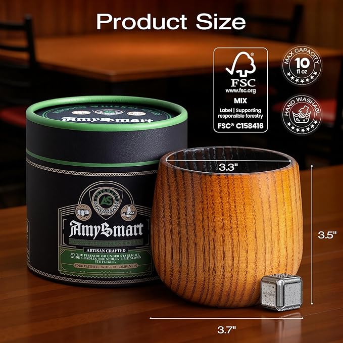 Handcrafted Wooden Whiskey Glass with Gift Tube – Charred Old Fashioned Glass,Charred Bourbon Drinking Cup | Unique Whiskey Gift for Men, Dad, Husband, Friends, Birthday & Holiday (1 Pack Charred)