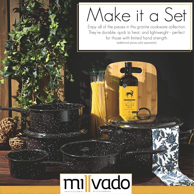 4 Quart Granite Saucepan, Naturally Nonstick Sauce Pots, Speckled Enamel Ware Cookware, Small Sauce Pan for Cooking and Boiling - Granite Cooking Pot for Stovetop, Campfire, Outdoor Stove