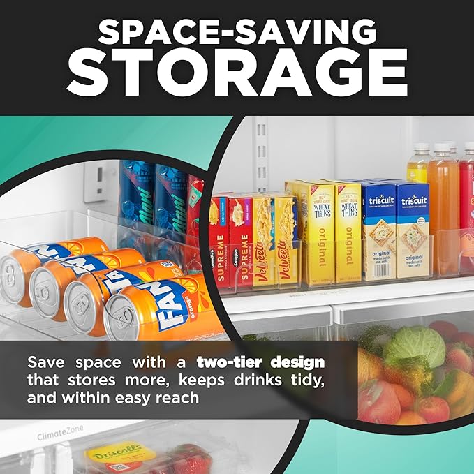 Automatic Food Storage Organizer - Clear Pantry Organizer with Automatic Dispenser for Refrigerator - Drink & Food Holder for Fridge - Organizing Rack Kitchen & Pantry (Large) (1-Pack)