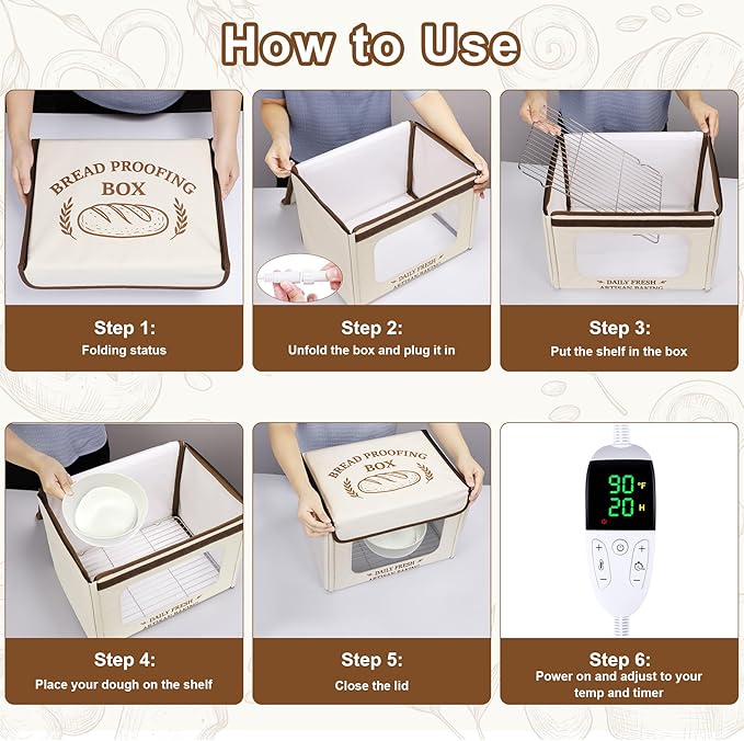 Antner Folding Bread Proofing Box with 70-131°F Temp Control & 99H Timer, Front-View Window Sourdough Proofing Box, Dough Proofer with Metal Rack for Sourdough, Pizza, Bread Baking, Yogurt, Kombucha