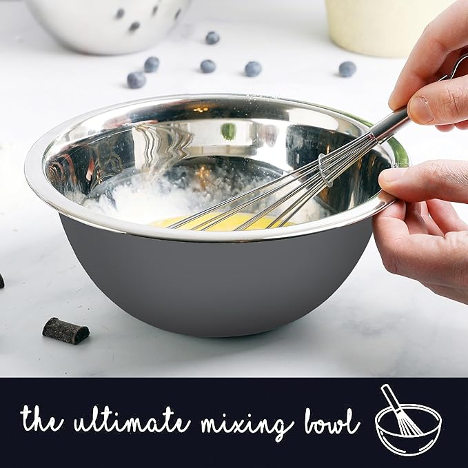 WHYSKO Meal Prep Stainless Steel Mixing Bowls Set, Home, Refrigerator, and Kitchen Food Storage Organizers | Ecofriendly, Reusable, Heavy Duty (Gray)