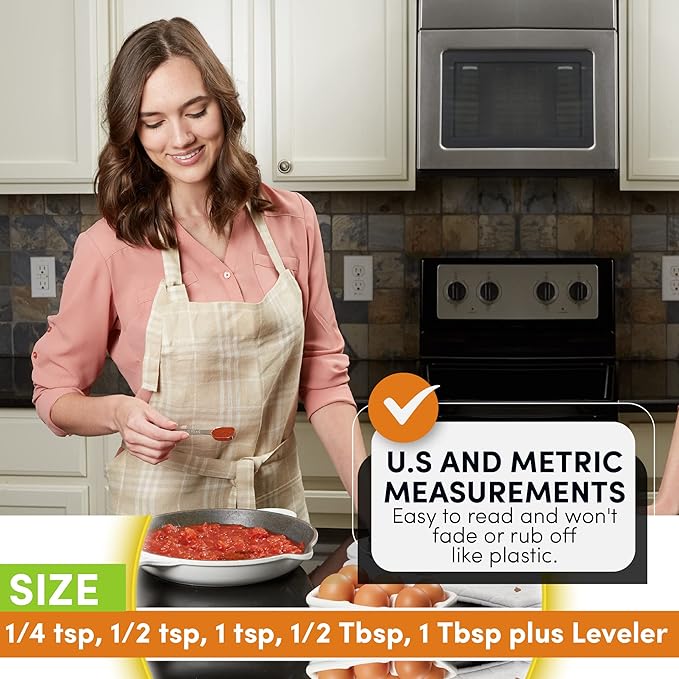 Spring Chef Stainless Steel Measuring Spoons Set of 6 with Leveler, Rectangular Metal Teaspoon & Tablespoon Measuring Spoons for Dry & Liquid Ingredients - Nesting Kitchen Gadgets For Baking & Cooking