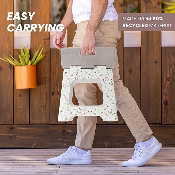 Vigar Compact Step Stool Foldable, 10-1/2-inch Step Stools for Adults up to 330 Pound, Lightweight Stool, Non-Slip Folding Step Stool, Terrazzo Body