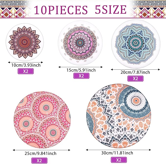 Patelai 10 Pcs Bowl Covers Reusable in 5 Size Stretch Cloth Fabric Elastic Food Storage Bowl Covers Bread Sourdough Lids for Proofing Food Fruits Leftover(Retro Style)