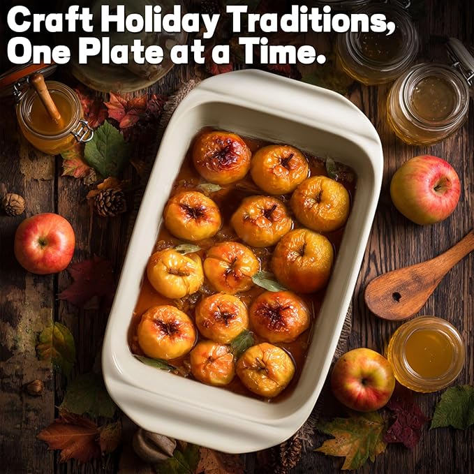 Artena Baking Dish 5.1 Quarts, Casserole Dishes For Oven, Baking Pan With Handles, Lasagna Pan Deep, Large Casserole Dish, Rectangular White Ceramic Bakeware (Baking Dish With Rack)