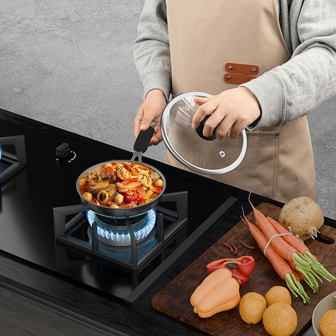 8 Inch Pan Lid For Pots Pans and Skillets, Cast Iron Skillet Lid, Tempered Glass Pan Lids, Replacement Pan Cover for Frying, Wok, Crock Pot Lid with Wide Stainless Steel Rim, Cooking Pot Covers