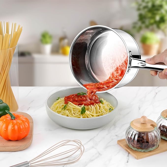 LIANYU Stainless Steel Saucepan, 3 Quart Sauce Pan with Visible Lid, Triply Induction Small Sauce Pot for Kitchen Cooking, Boiling, Compatible with All Stoves, Oven & Dishwasher Safe