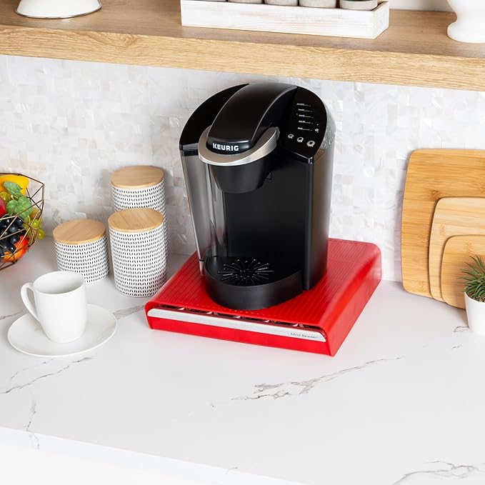 Mind Reader Single Serve Coffee Pod Drawer, 36 Pod Capacity, Countertop Organizer, 13.25"L x 12.75"W x 2.75"H, Red