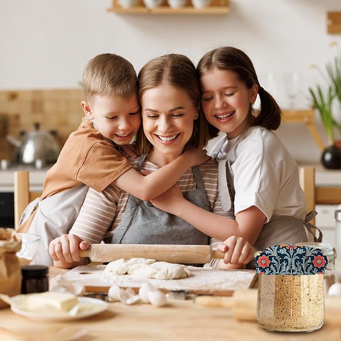 Sourdough Starter Jar Covers,5-Pack Reusable Vintage Flowers Indian Style Cloth Lids for 3-4 Inch Jars,Ideal for Kombucha Kefir or Cheese Fermentation