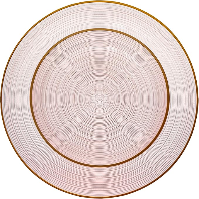 Restaurantware Plastic Plates 200 Pcs 7.13" and 10" Combo Gold Rimmed Plate Set Disposable Heavy-Duty Pink Translucent Rippled Plastic Dinner Servers for Party, Weddings, Salads, Desserts
