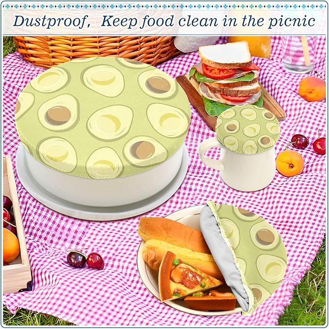 5 Pcs Bowl Covers Reusable in 5 Size Elastic Food Cover Cloth Lids Fresh Keeping Dish Cookware Bakeware Fabric Covers Lids for Food Leftovers Fruits Storage Green Avocado Fruit