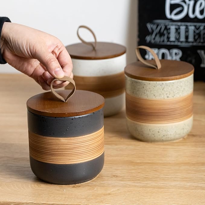 Spice Jars with Lid, Coffee Container Kitchen Food Storage Jars for Spice Sugar Tea Bag, Stackable Decorative Jars for Countertop, Black & 37 fl.oz