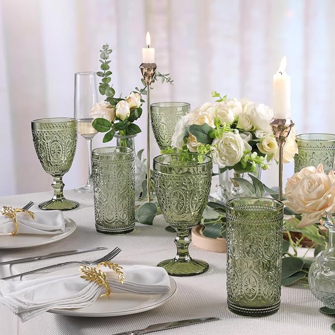 Green Wine Glasses set of 4, Green Goblets, Vintage Drinking Glassware, Colored Glassware Set for Party Home Wedding Baby Shower