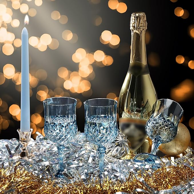 XUWAIDSGN 7oz Plastic Vintage Wine Glasses Drinking Glasses Unbreakable Wedding Glassware Crystal Water Goblets Reusable Drinkware Vintage Champagne Flutes (100, Blue)