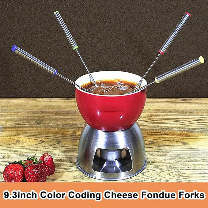 18 PCS Fondue Forks Stainless Steel,9.3 Inches Cheese Fondue Sticks with Heat Resistant Handle,Color Coding Fondue Fork Smores Sticks for Cheese Chocolate Roast Marshmallows Dessert Meat