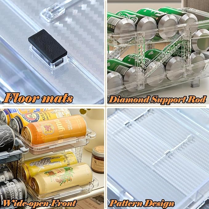 2-Pack Adjustable Can Dispenser for Refrigerator & Pantry - Expandable Width (6.23"-9.37") Gravity-Fed Organizer, Stackable Drink Holder Fits Standard/Tall Cans & Energy Drinks, BPA-Free (Clear-1)