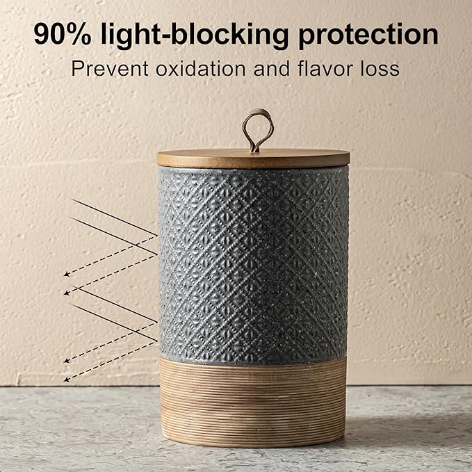 Ceramic Jars with Lid, Small Coffee Canister with Lid, Kitchen Food Storage Jars for Sugar Loose Leaf Tea Candy, Decorative Jar for Countertop, Pantry, Coffee Bar Accessories Black & 20 fl.oz