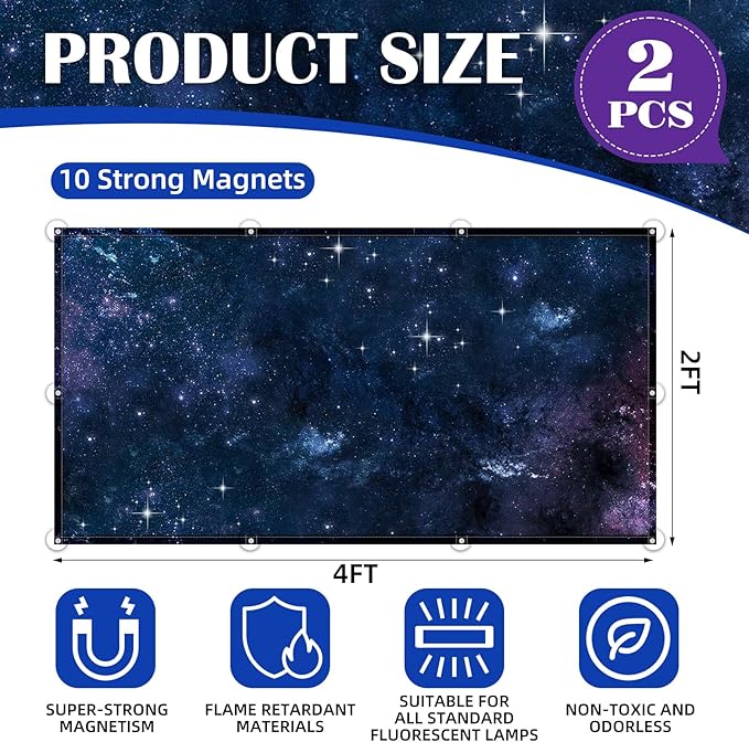 2 Pcs Fluorescent Light Covers - 4 x 2 Feet Covers for Ceiling Lights, Magnetic Light Filters for Classroom, Office, Hospitals, Home