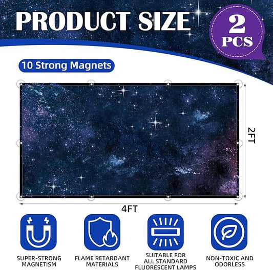 2 Pcs Fluorescent Light Covers - 4 x 2 Feet Covers for Ceiling Lights, Magnetic Light Filters for Classroom, Office, Hospitals, Home