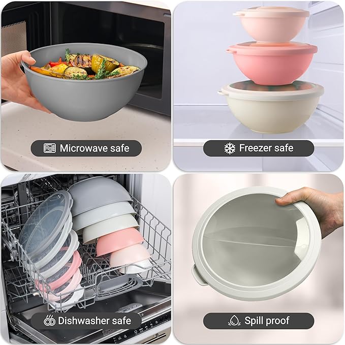 Zulay Kitchen 12 Piece Plastic Mixing Bowls with Lids Set - Colorful Mixing Bowl Set for Kitchen - Nesting Bowls with Lids Set - Microwave and Freezer Safe (Pink Ombre)