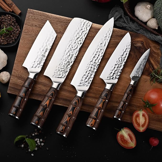 Kitory Kiritsuke Chef Knife 5.5", Small Japanese Kitchen Knives, HC German Stainless Steel, Hammered Finish Blade, Pakkawood Handle Cooking Cutlery 2025 Gifts for Home&Restaurant