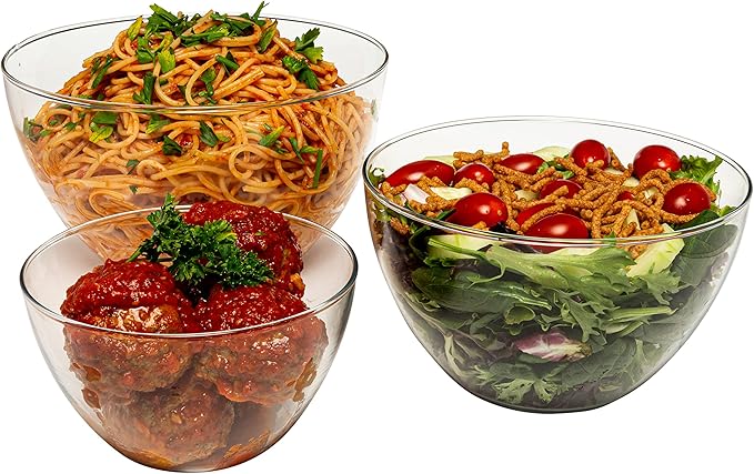 Simax Glass Serving Bowl Set: Borosilicate Glass Oven Safe Bowls - Clear Glass Bowls For Kitchen - Blown Glass Nesting Bowls - Kitchen Mixing Bowls -Glass Salad Bowls Set of 3 (3.2 C, 6.4 C,10.8 Cup)