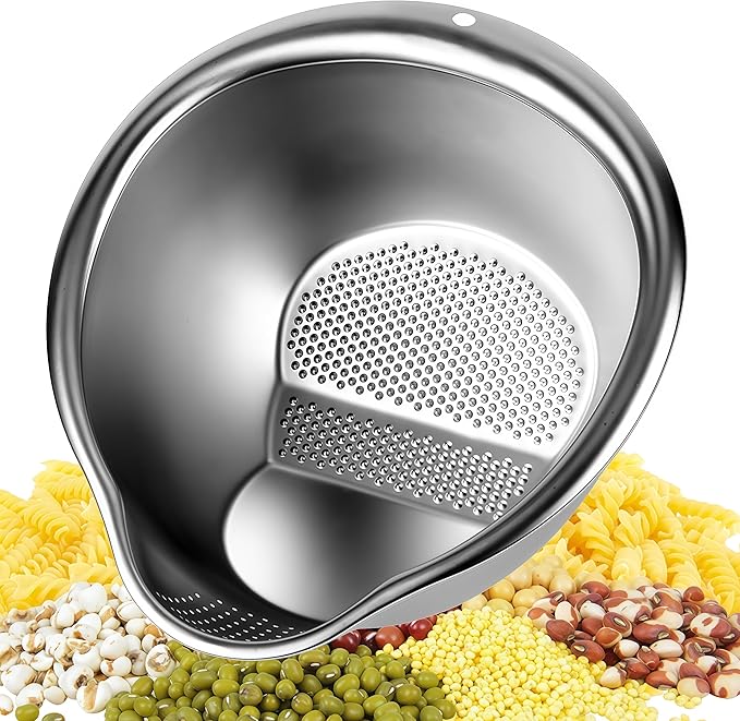Rice Washing Bowl with Side Drainer Strainer Small Quinoa Washer Bowl, Stainless Steel Colander for Cleaning Fruits, Vegetables, and Beans - Versatile Kitchen Tool
