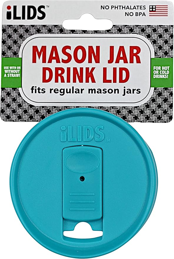 Mason Jar Drink Lid, Regular Mouth, Ocean Colors, Pack of 3