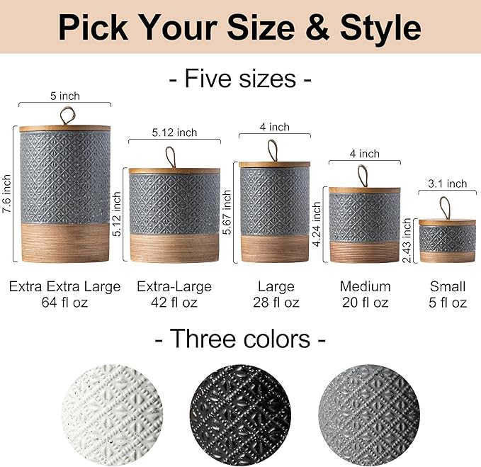 Small Ceramic Jar with Lid, Coffee Container Kitchen Food Storage Jars for Sugar Tea Bag, Stackable Decorative Spice Jars for Countertop Coffee Bar Accessories- Gray & 5 fl.oz