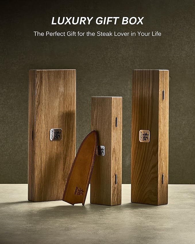 KYOKU 4.8" Steak Knife Set of 4 with Non-Stick Koi Scale Pattern, Japanese VG10 Stainless Steel Steak Knives with Sheath Gift Box, Shogun Koi Series Full Tang Knives for Steak with Camphorwood Handles