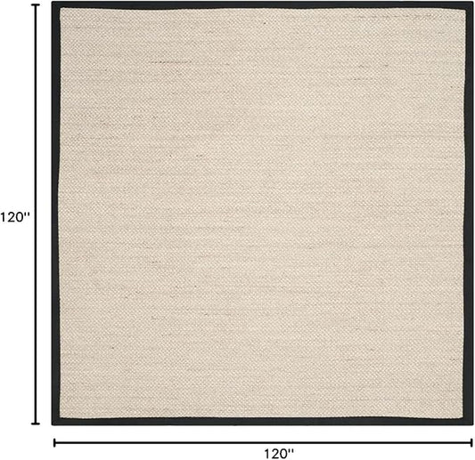 SAFAVIEH Area Rug 10' Square - Natural Fiber Collection - Large - Marble & Black, Sisal, Woven Design with Border (NF143A)