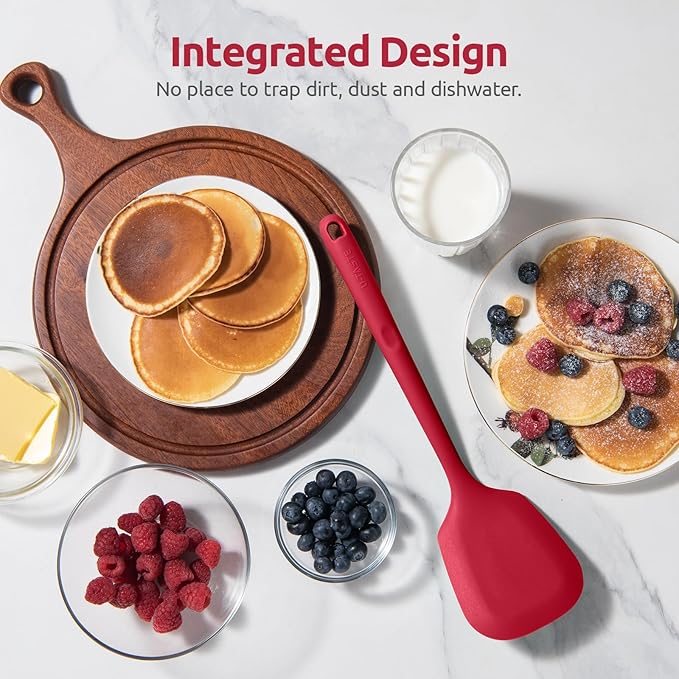 600ºF Heat Resistant Silicone Turner: U-Taste 13.6in Solid Kitchen Spatula Flipper, Food Grade Flexible & Thin Rubber Seamless Cooking Utensil for Flipping Egg, Pancake in Nonstick Cookware (Red)