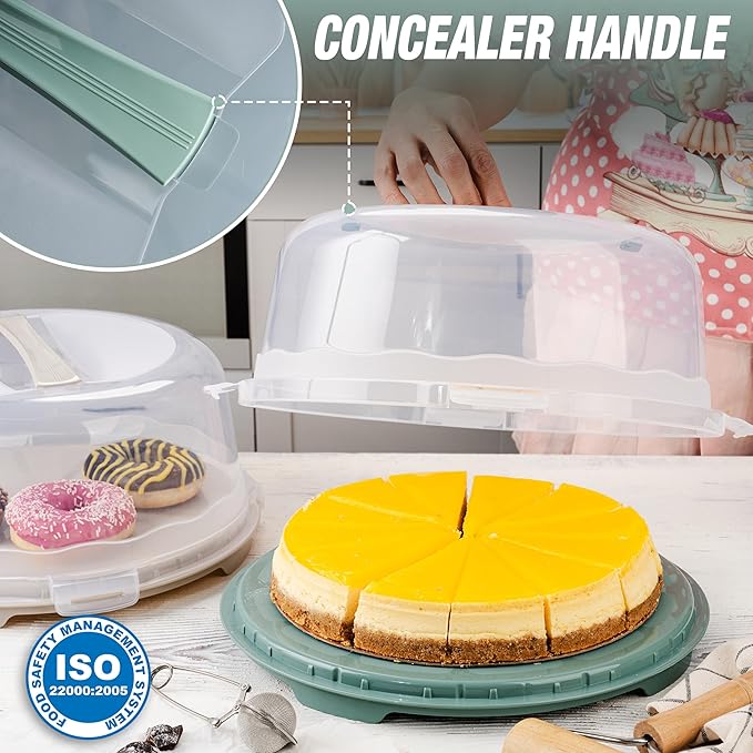 13 Inch Cake Carrier with Locking Lid and Handle, Stylish Big Round Container for Kitchen Storage, BPA Free Stand, Plastic Holder for Transporting, Donuts, Cupcakes, Pies (2 Colors Set, 13 in)