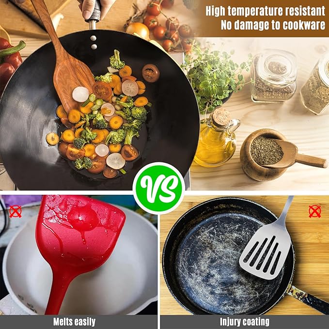 Wooden Spoons for Cooking, Wooden Utensils for Cooking Natural Teak Wooden Kitchen Utensils Set Comfort Grip (10 PCS SET)